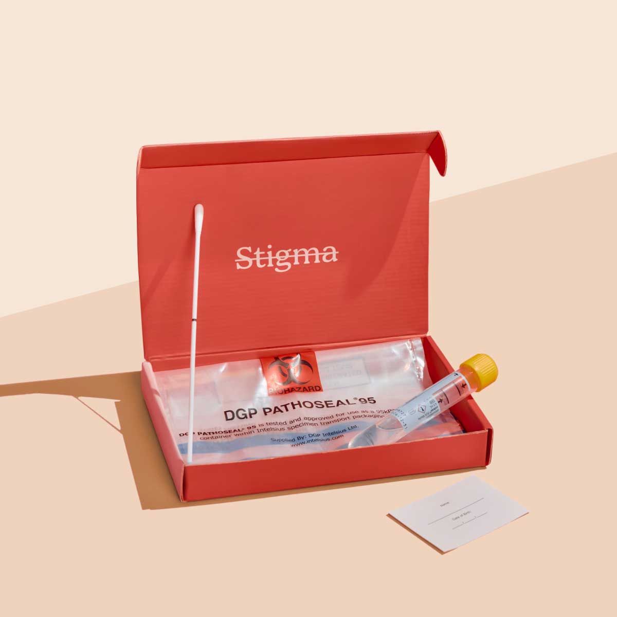 A Wisp Gut Health Panel box and contents on a cream surface