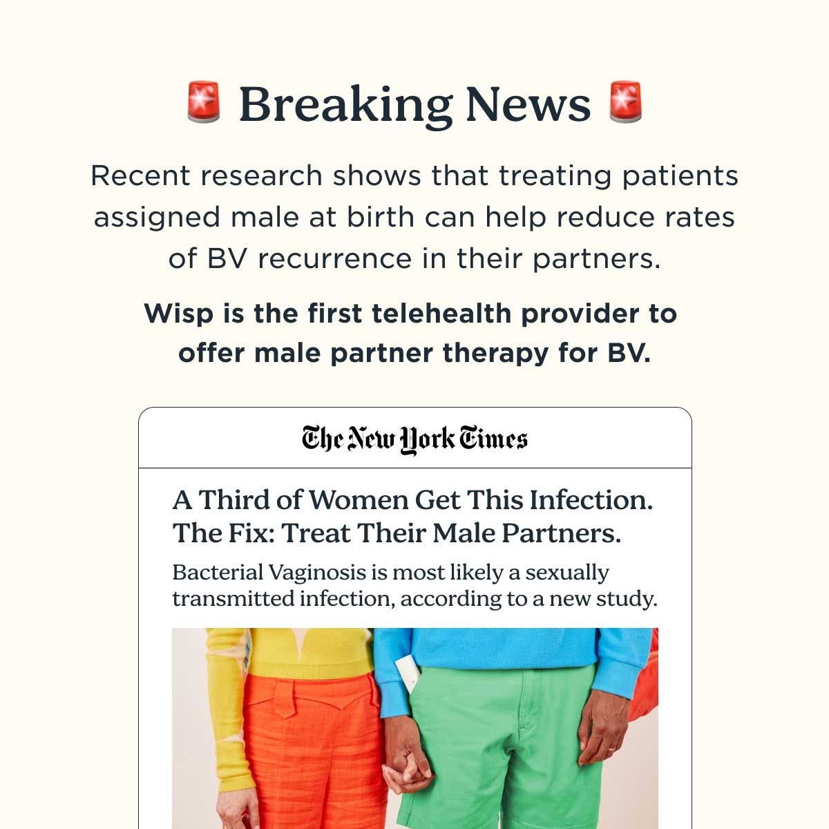 A news article featuring new studies showing that BV could be a sexually transmitted disease