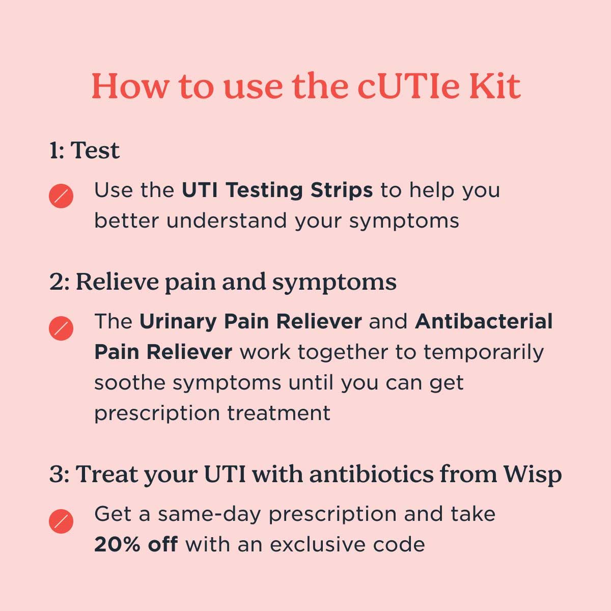 A graphic detailing how to use the items in Wisp's cUTIe Kit