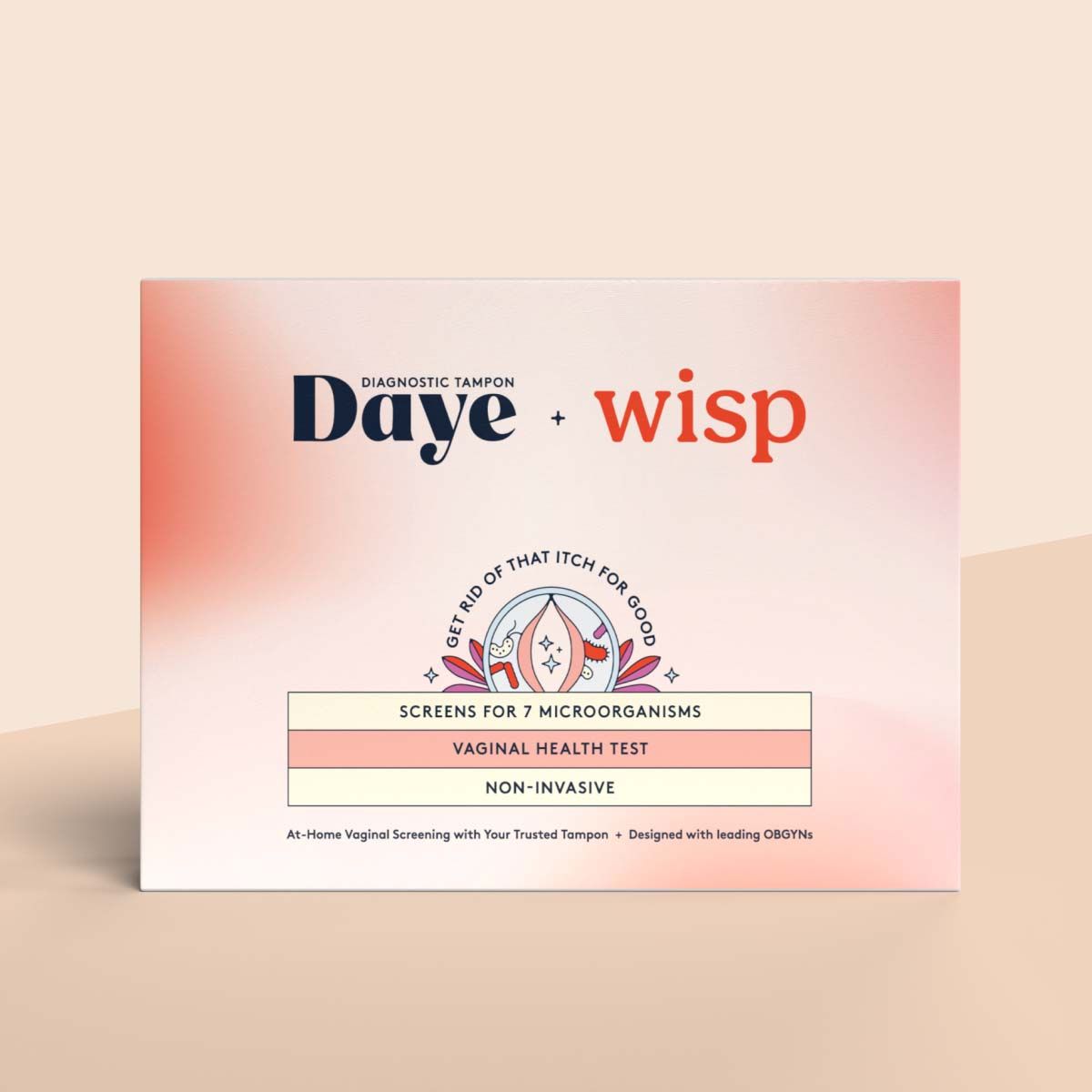 Daye x Wisp vaginal screening kit on a cream surface
