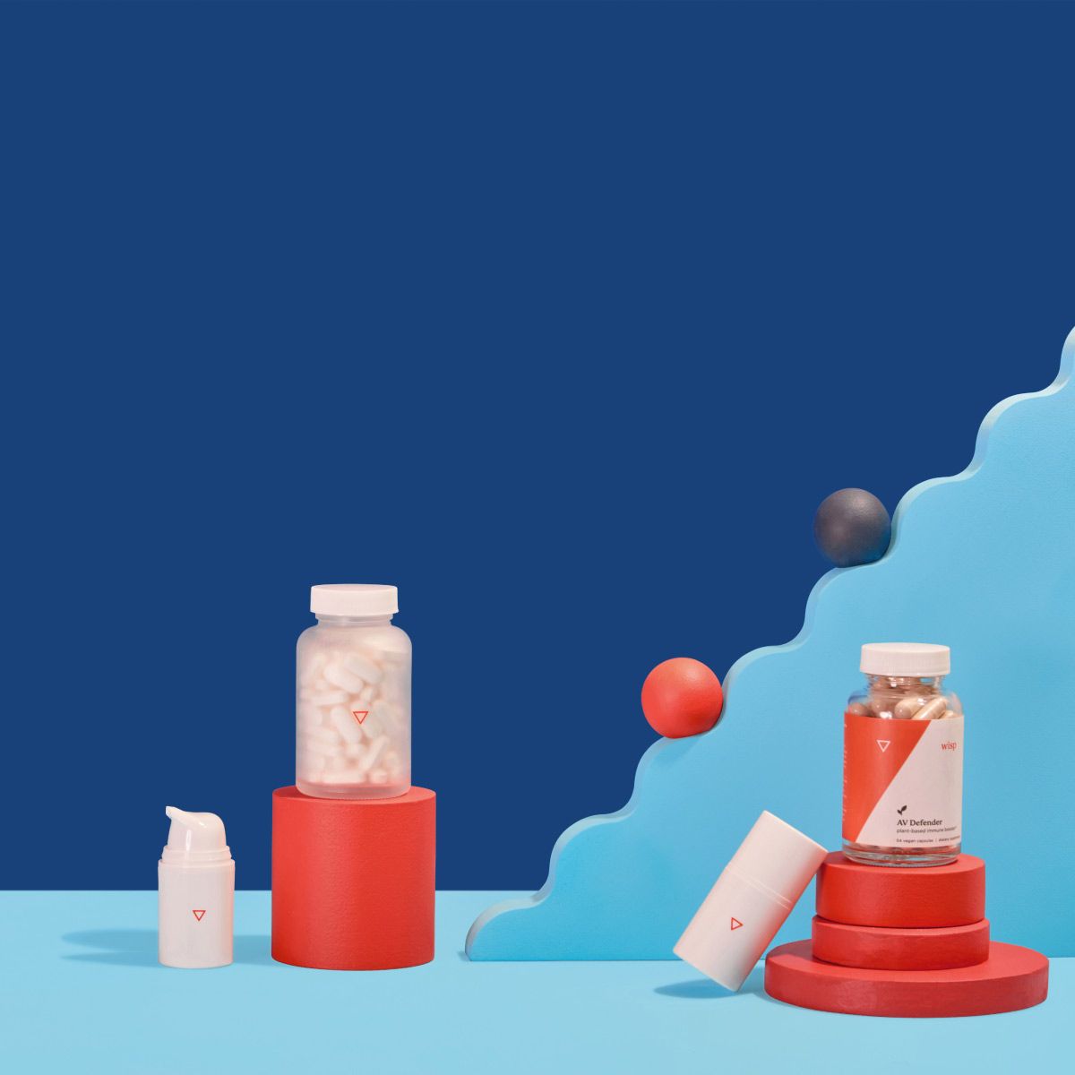 Wisp prescription Herpes treatment and prevention on a blue and red geometric background