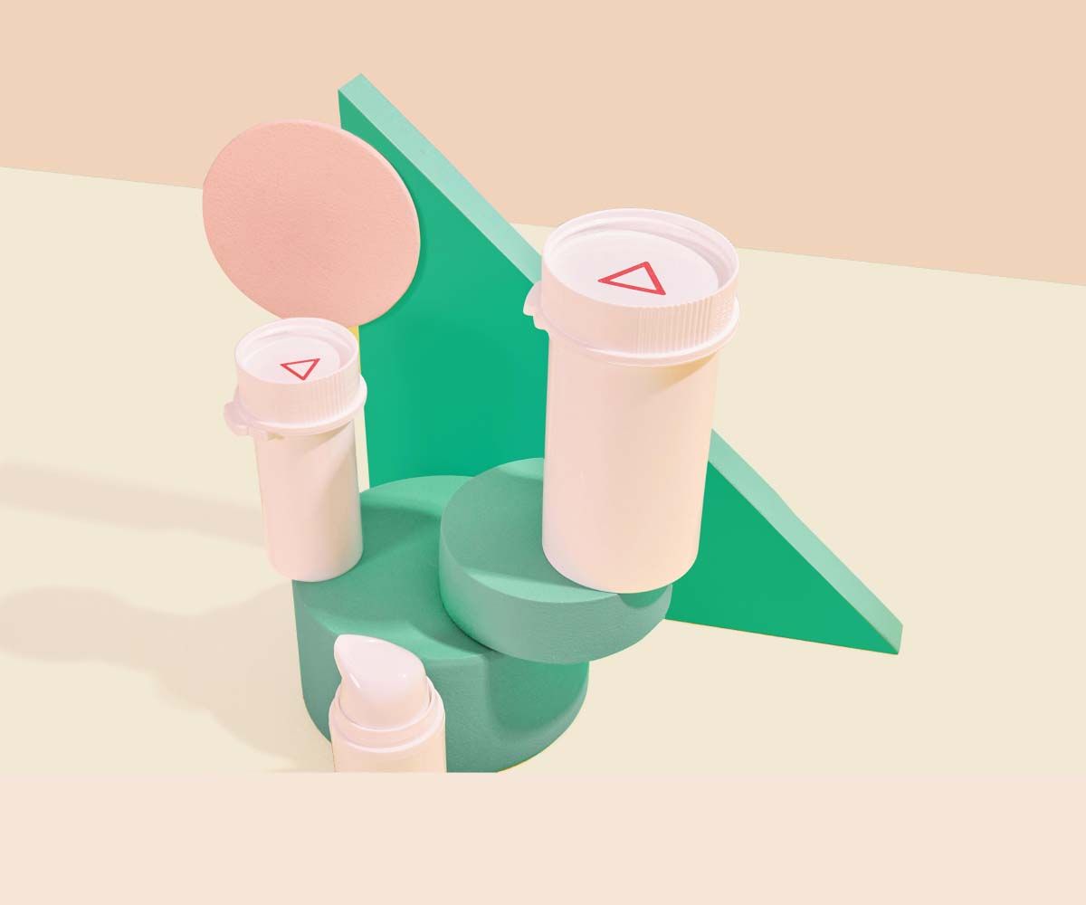 Various Wisp products with colorful abstract shapes on a cream background