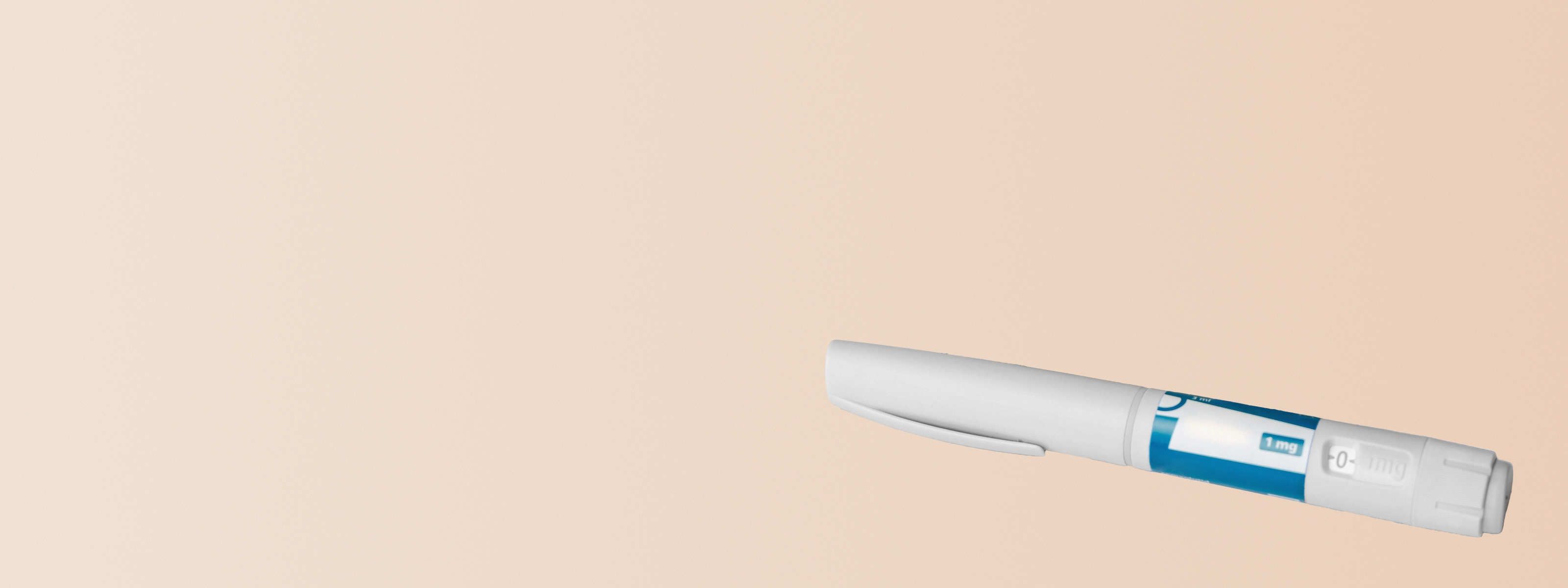 A Wegovy injectable on a beige background