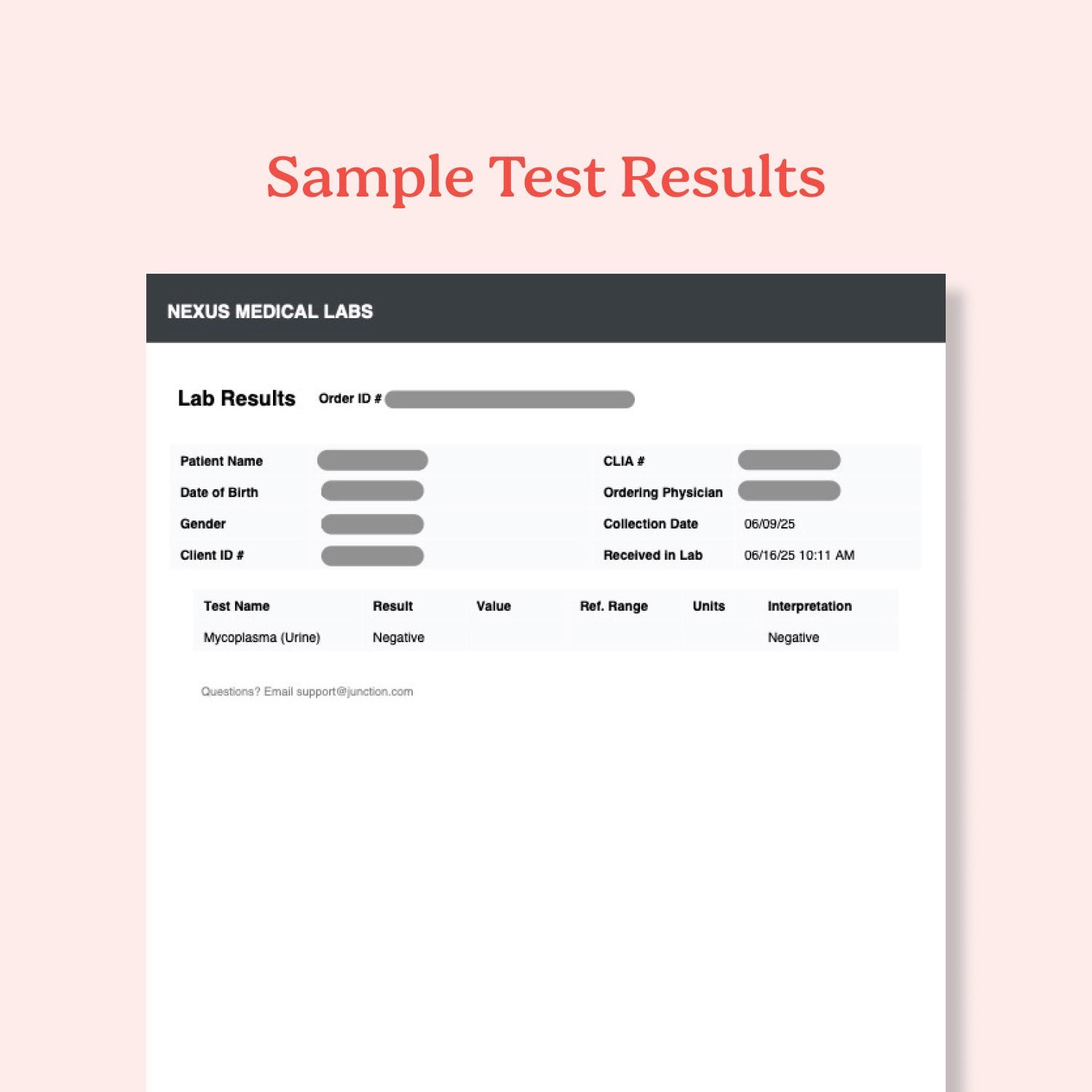 Sample test results for our Mycoplasma (Mgen) testing kit