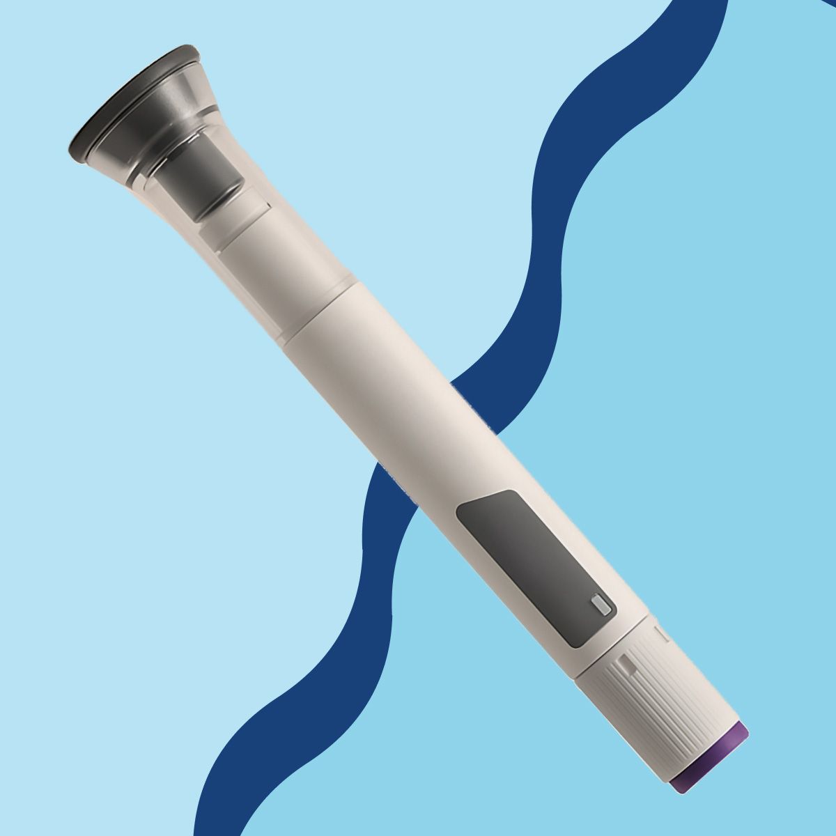 a mounjaro injector on a blue background