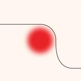 abstract illustration of a red dot and line work on a cream background