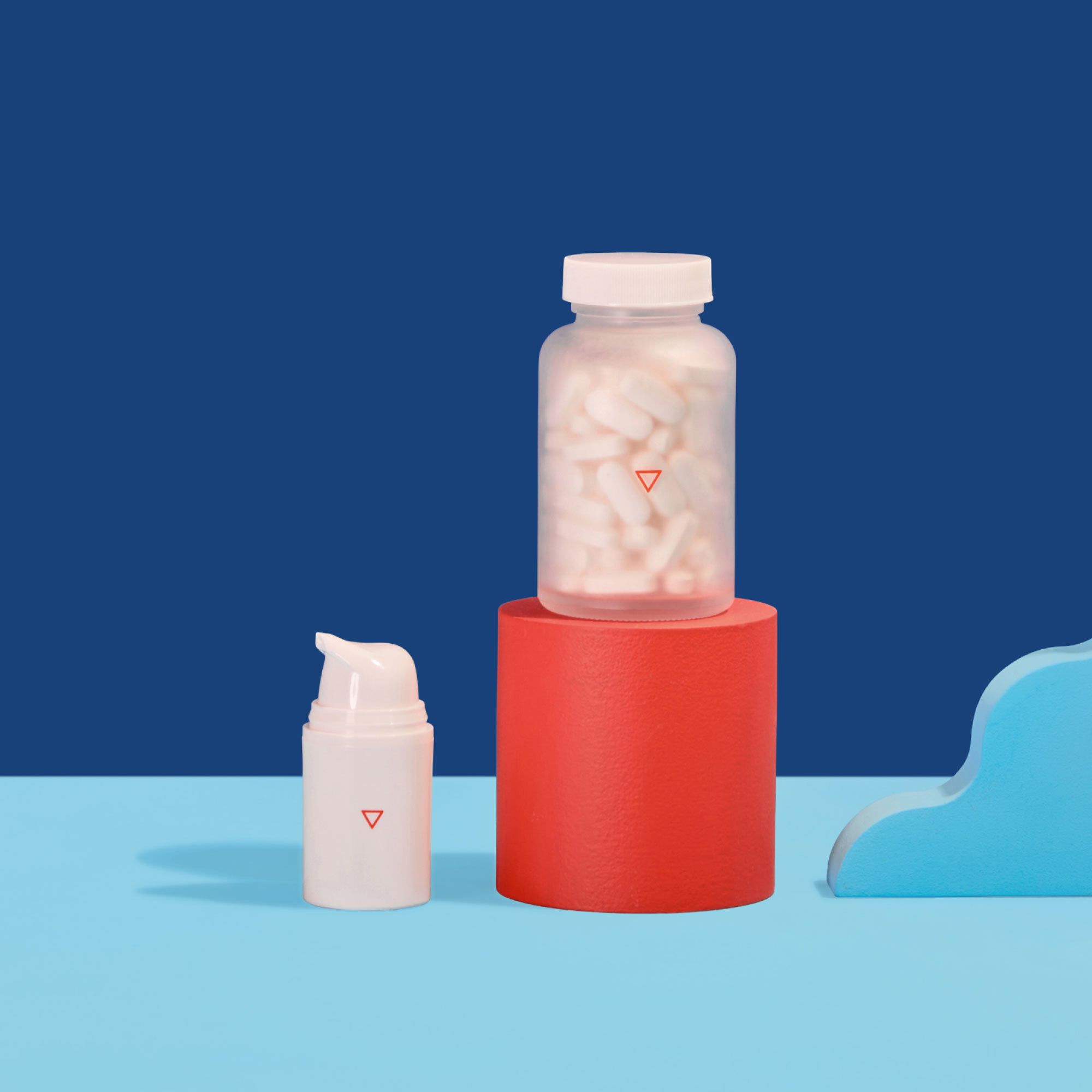 Herpes treatment with colorful abstract shapes on a two-tone blue background