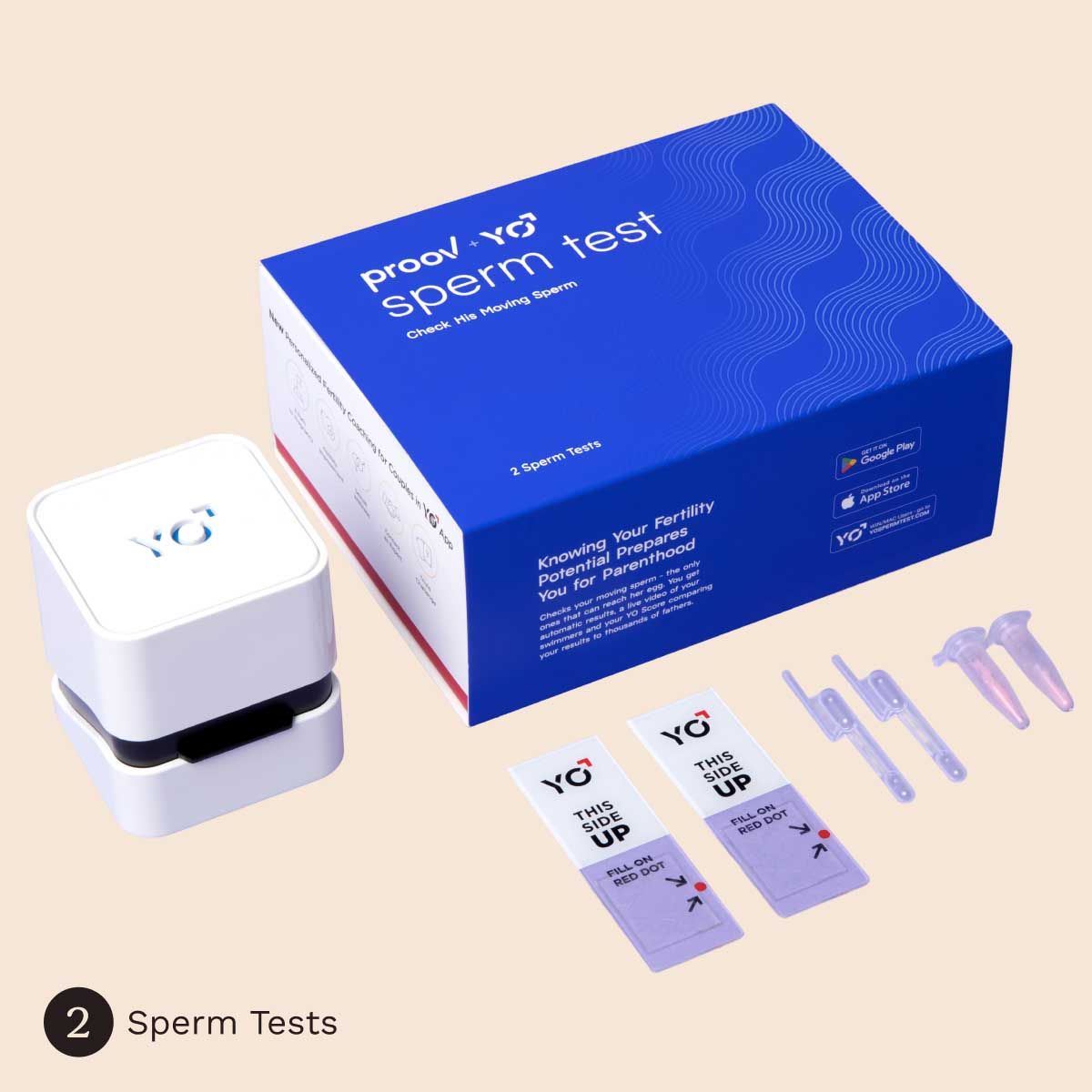 Proov Sperm Testing Kit on a cream surface