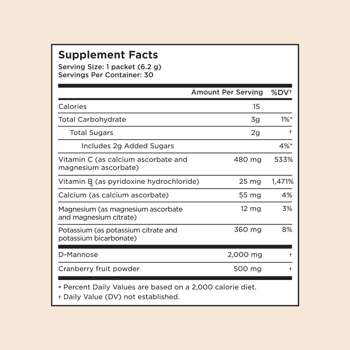 Supplement facts for Wisp Urinary Tract Cleansing Mix