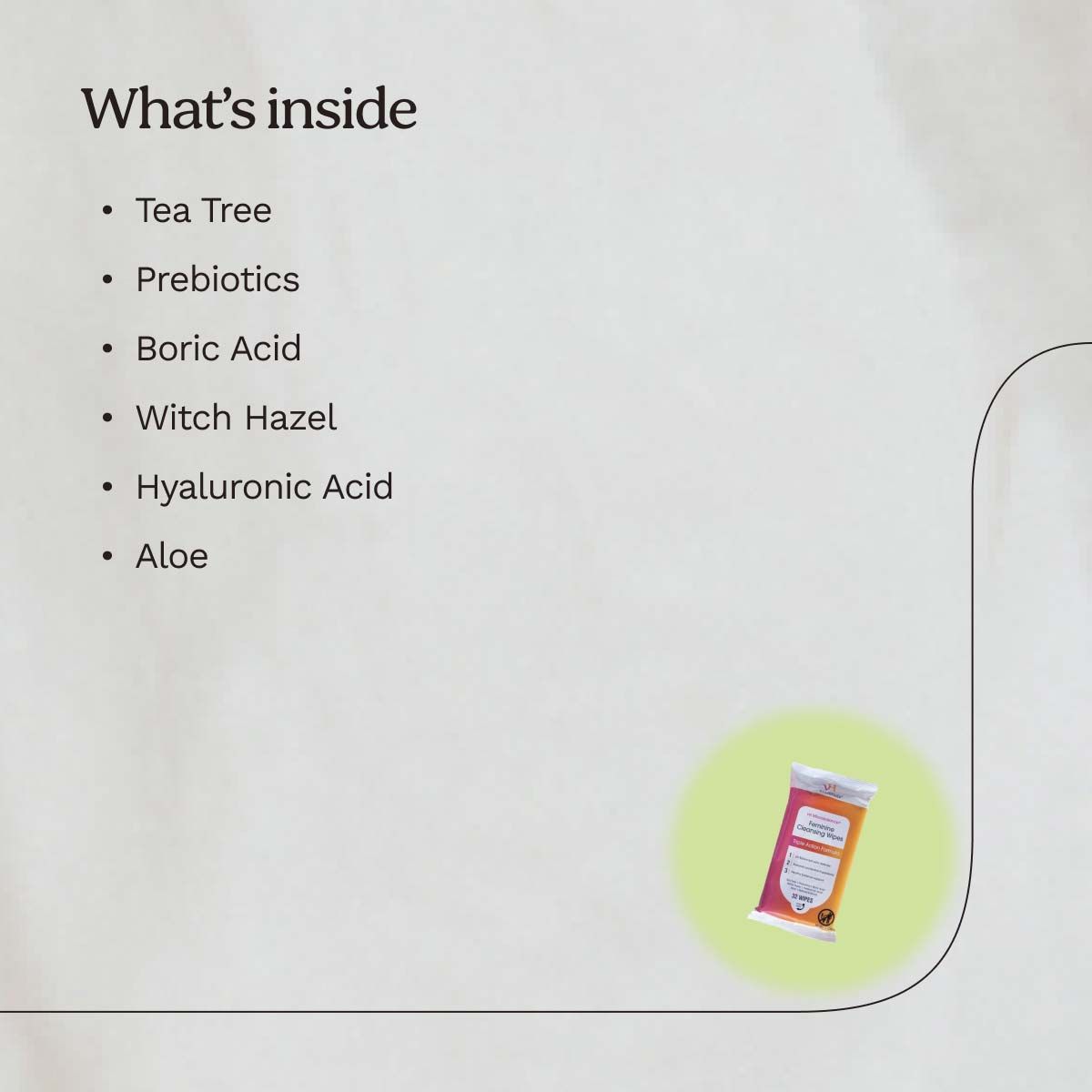 A graphic showing icons of 6 ingredients in the pH Balancing Wipes