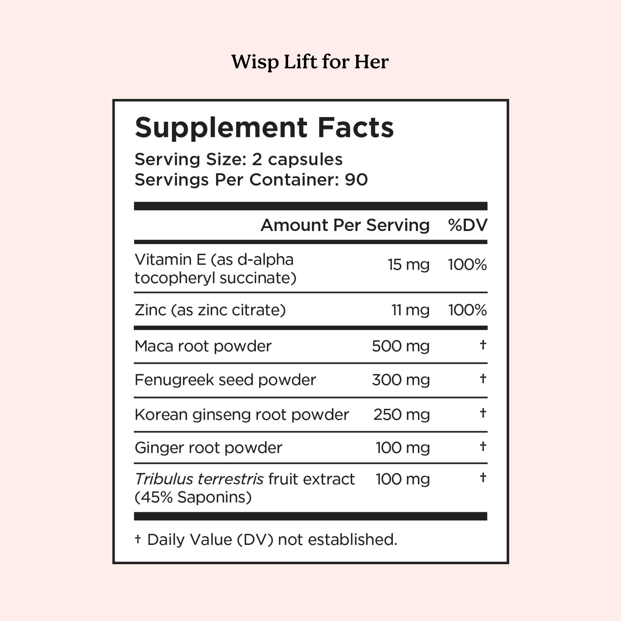Supplement Facts for Wisp Lift for Her Libido Supplement