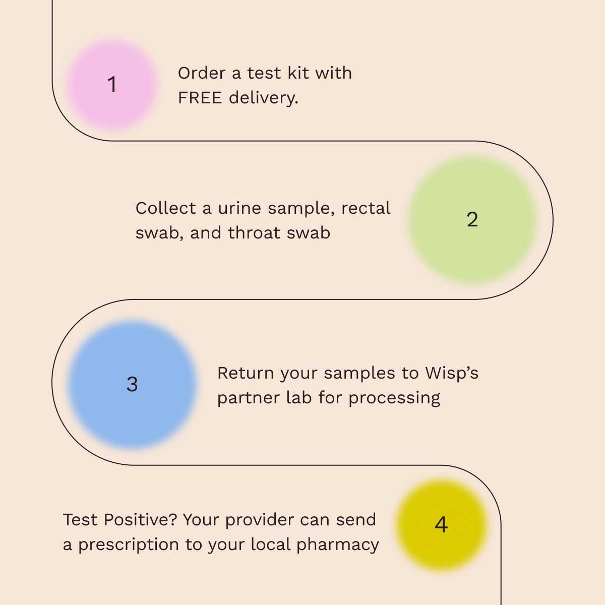 a graphic with illustrations and instructions explaining the steps in order a testing kit and submitting it for analysis