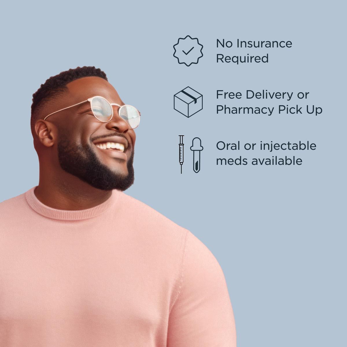 A smiling man wearing a peach-colored sweater in front of a blue background with Wisp USPs listed on the graphic
