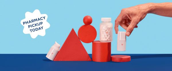a man's hand reaches for Wisp prescription Genital Herpes treatment and prevention on a blue and red geometric background