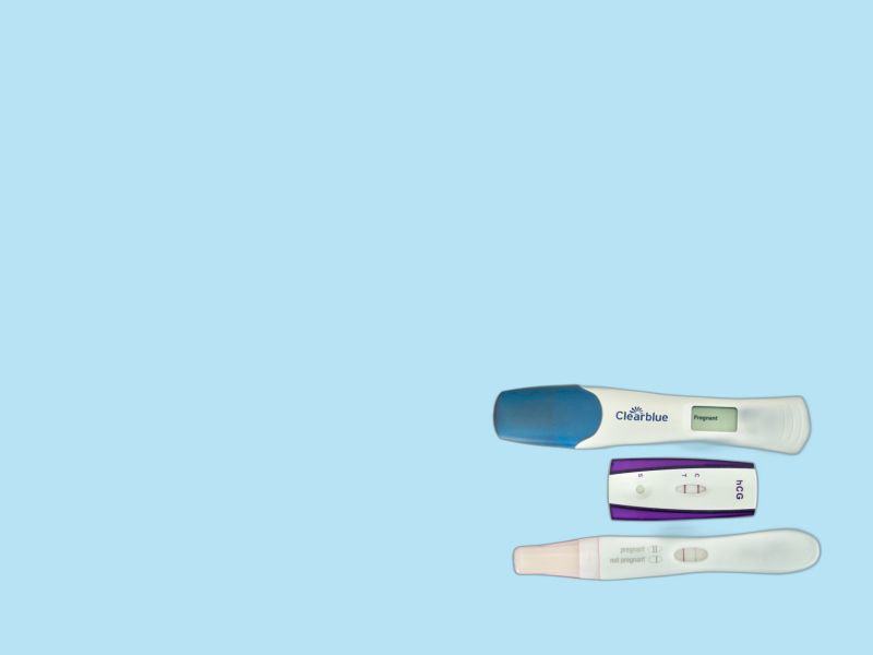 3 types of pregnancy tests on a light blue background