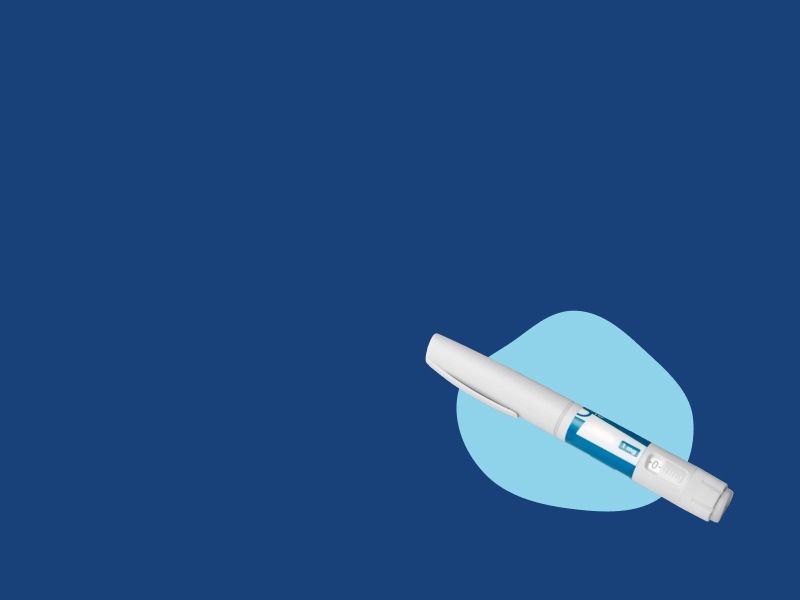 A Wegovy injectable on a blue background