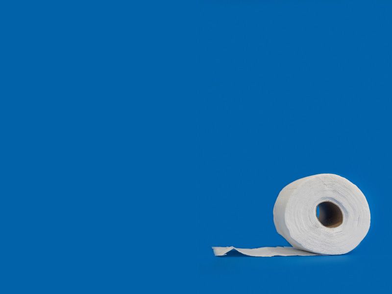 A toilet paper roll on a blue background