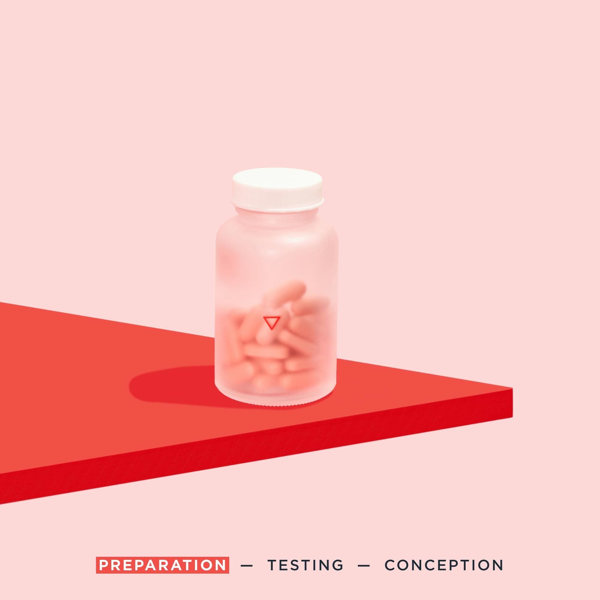 Wisp prenatal vitamins on a red surface with a pink background