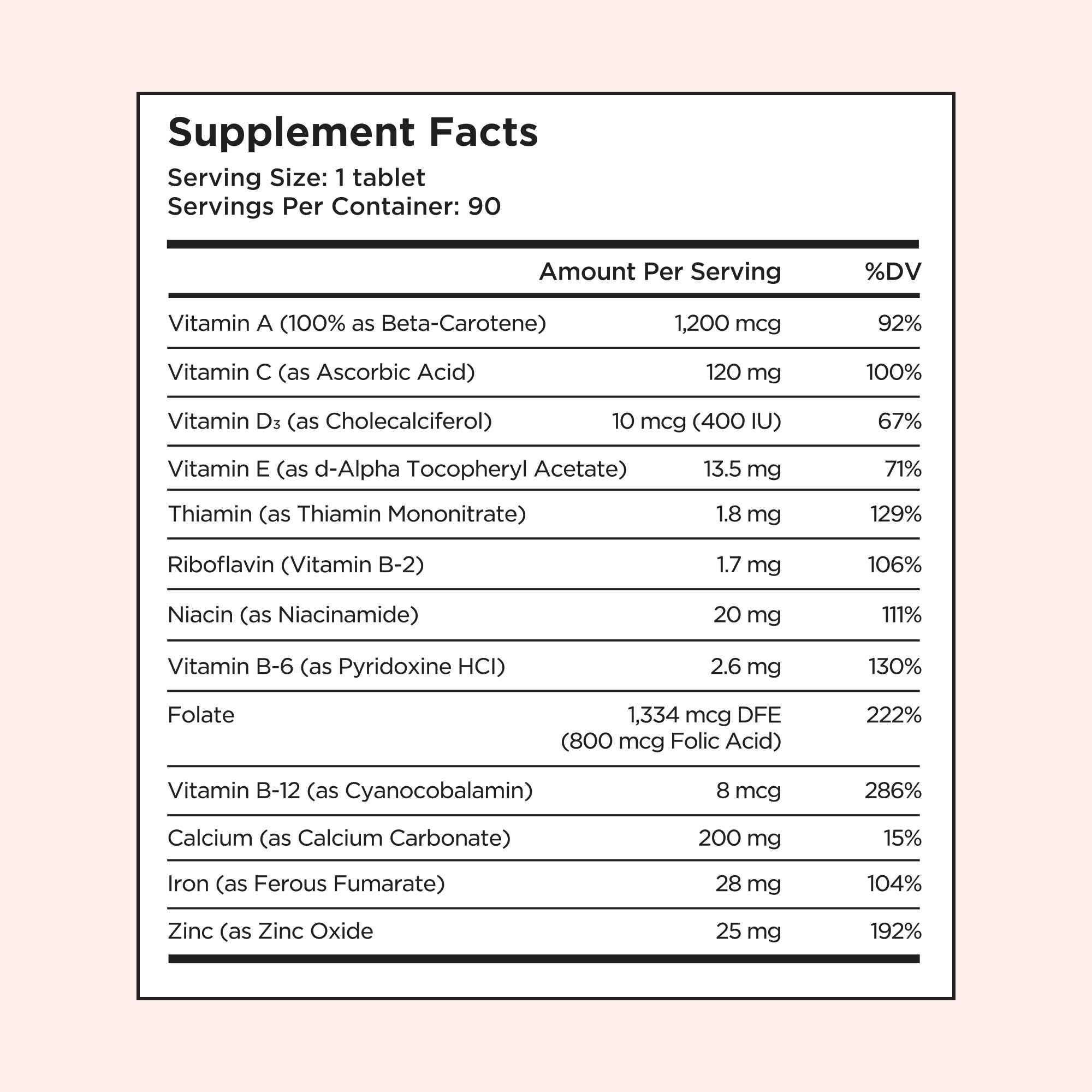 Supplement Facts for Wisp Prenatal Vitamins