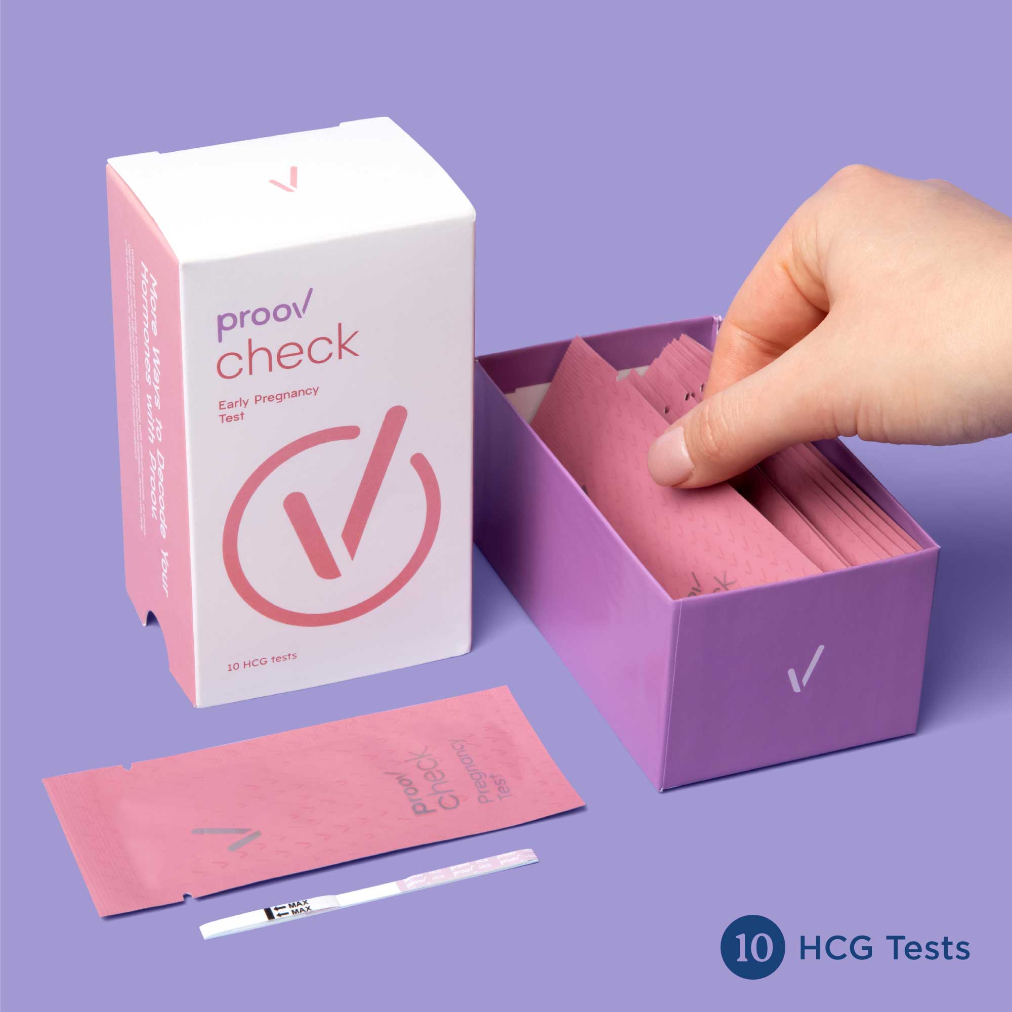 Proov HCG Testing kit on a purple surface