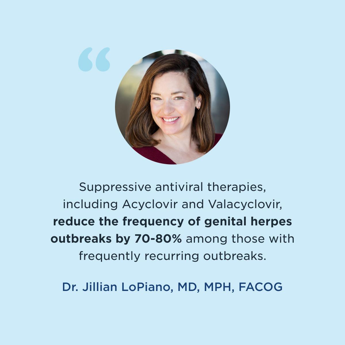 A medial provider quote about Herpes treatment from Dr. Jillian Lopiano, MD