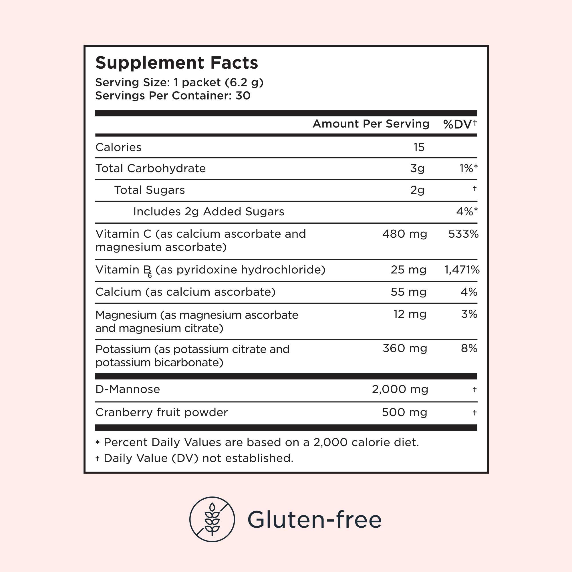 Supplement facts for Wisp Urinary Tract Cleansing Mix