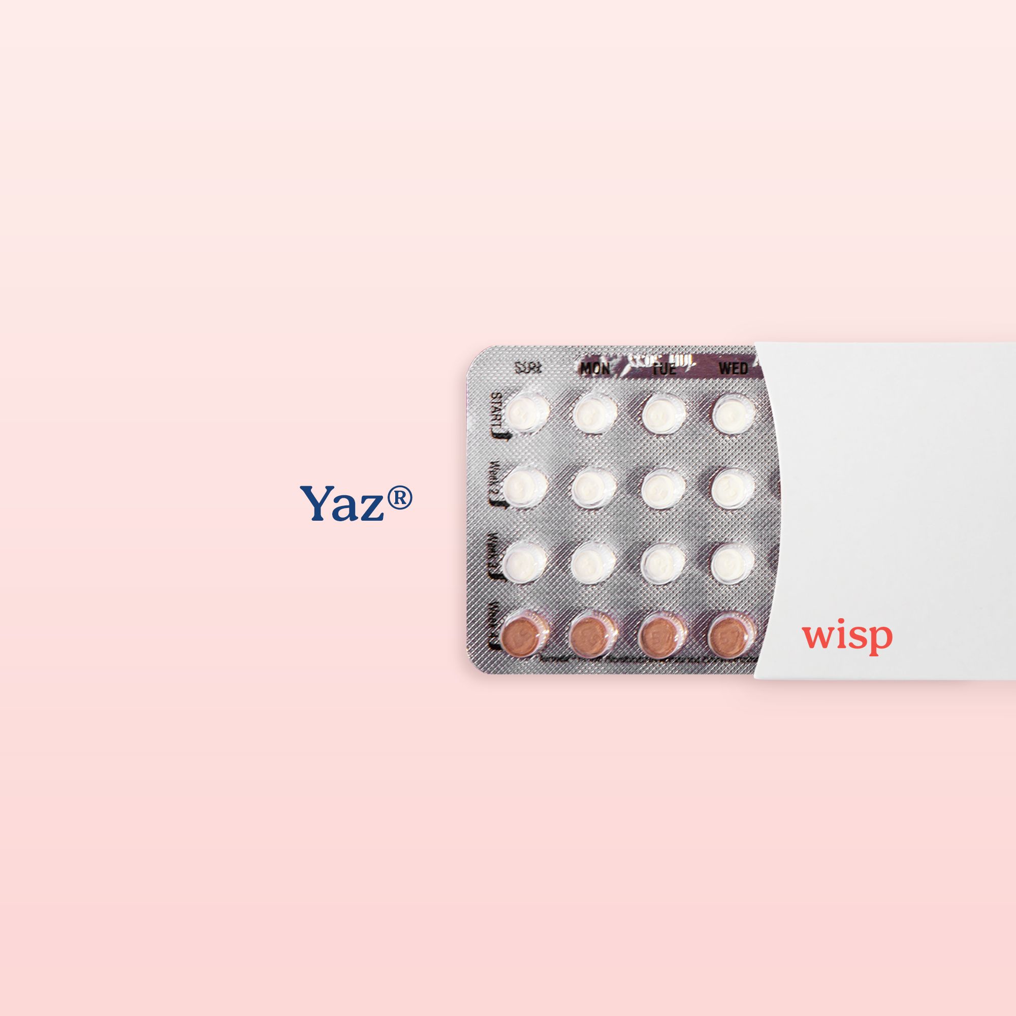 Packet of Yaz birth control pills on a pink background