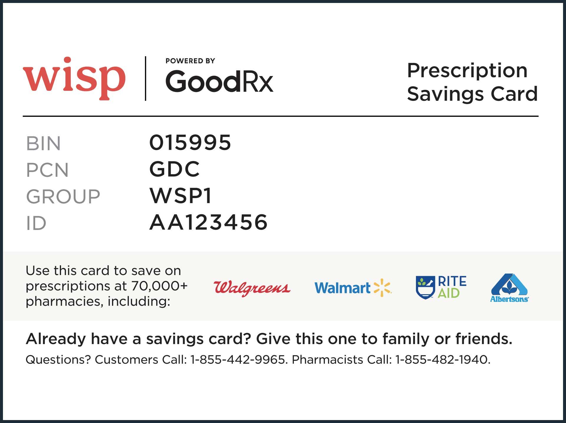 Wisp GoodRx Prescription Savings Card