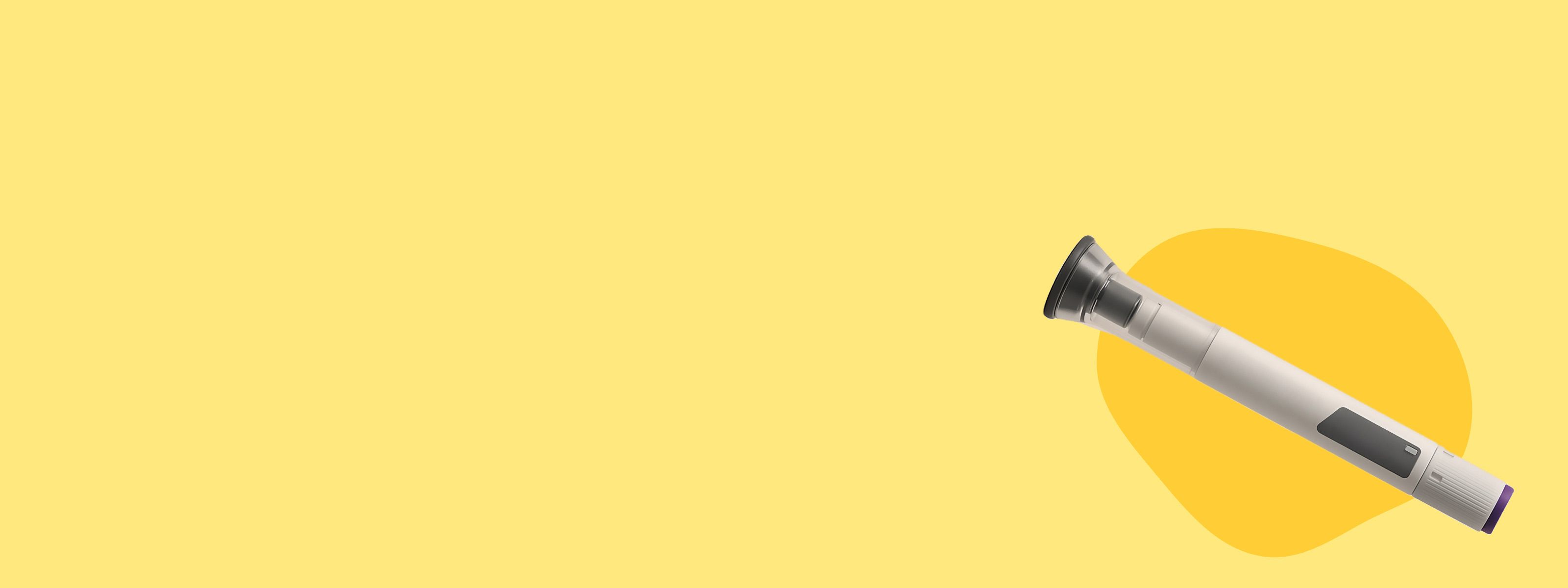 A Mounjaro injectable on a yellow background