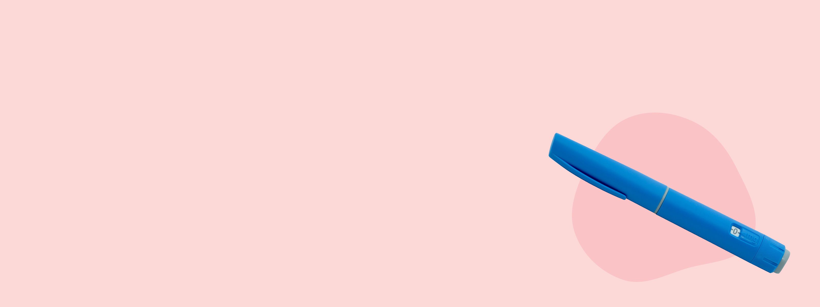 An Ozempic injectable on a pink background