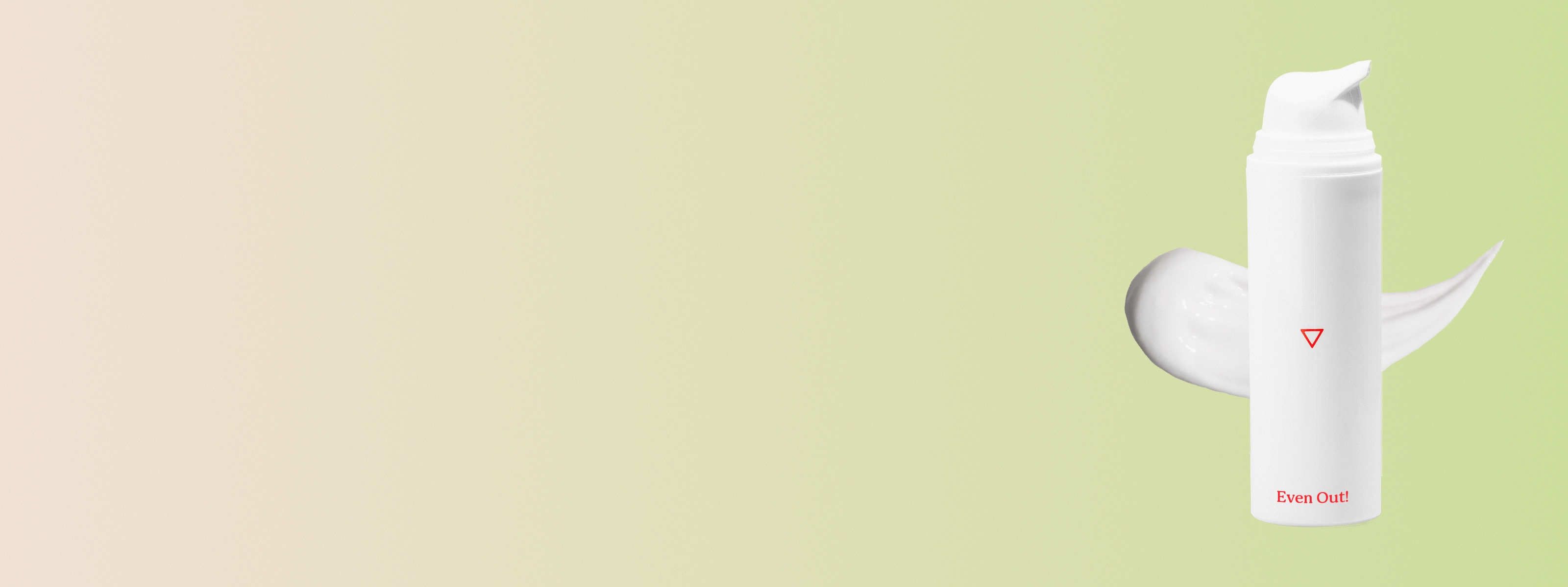 white body cream bottle in front of a small white swipe of cream and a green background