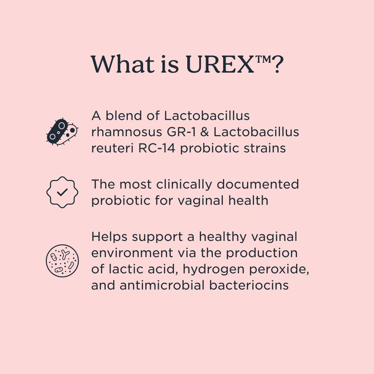 A graphic describing UREX with icons on a pink background