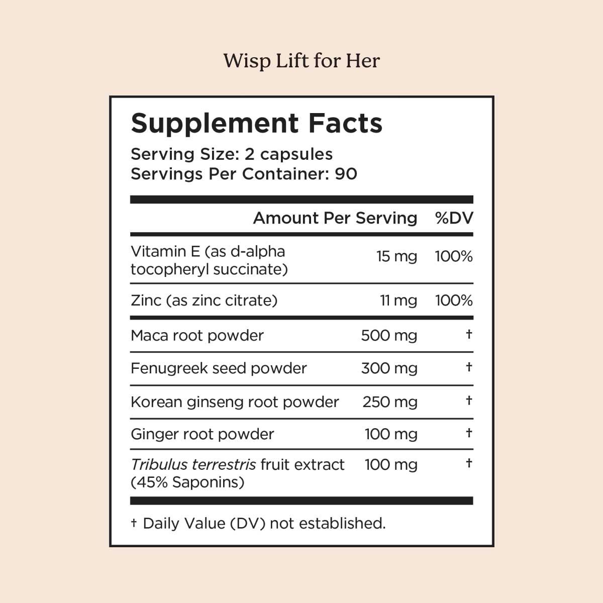 Supplement Facts for Wisp Lift for Her Libido Supplement