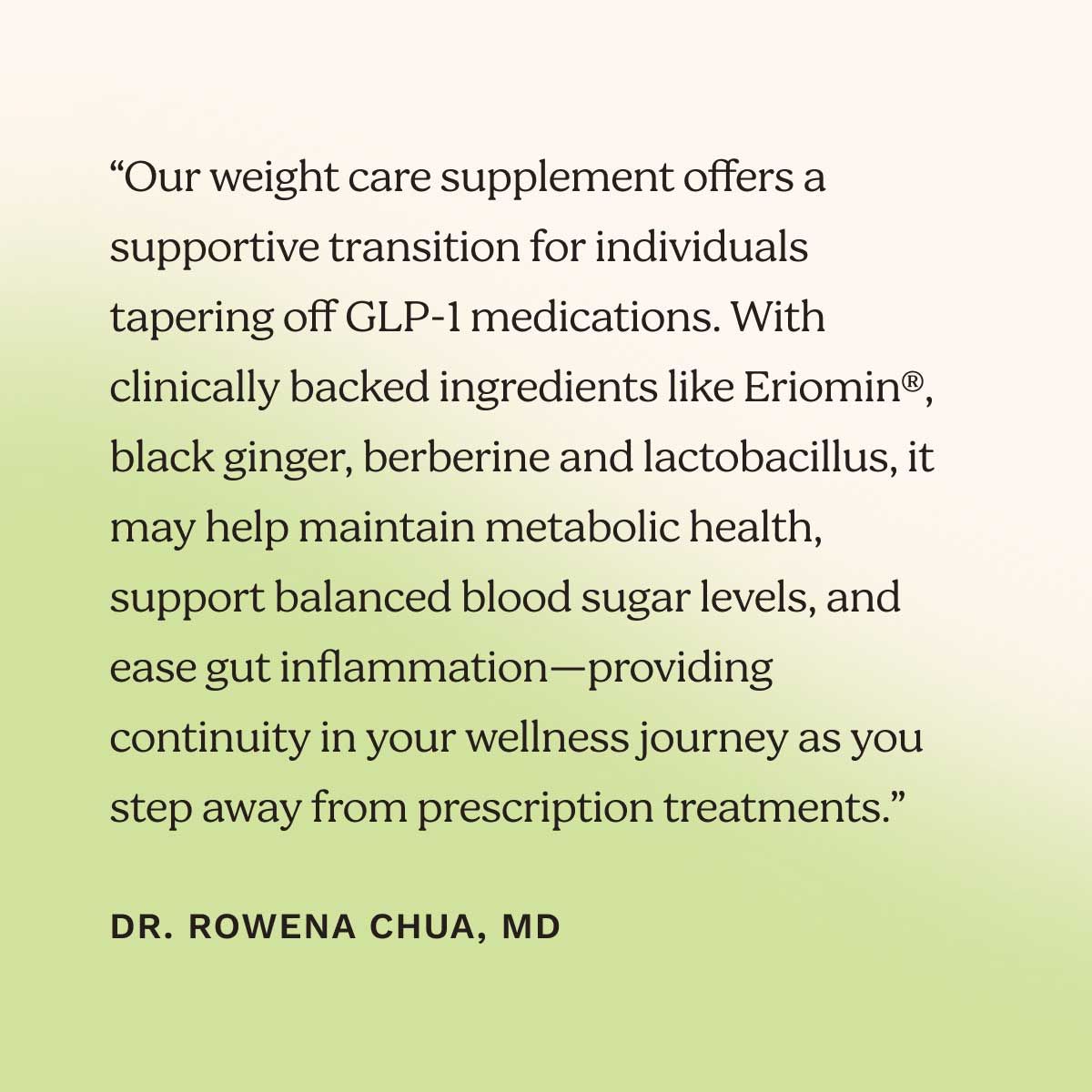 A graphic with a quote from Dr. Rowena Chua, MD on Wisp's weight care offering