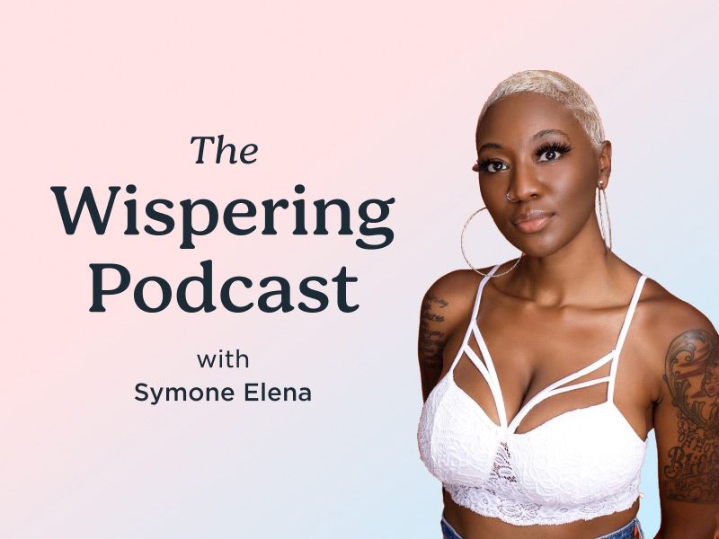 Simone from the Wispering Podcast against a pink and blue background