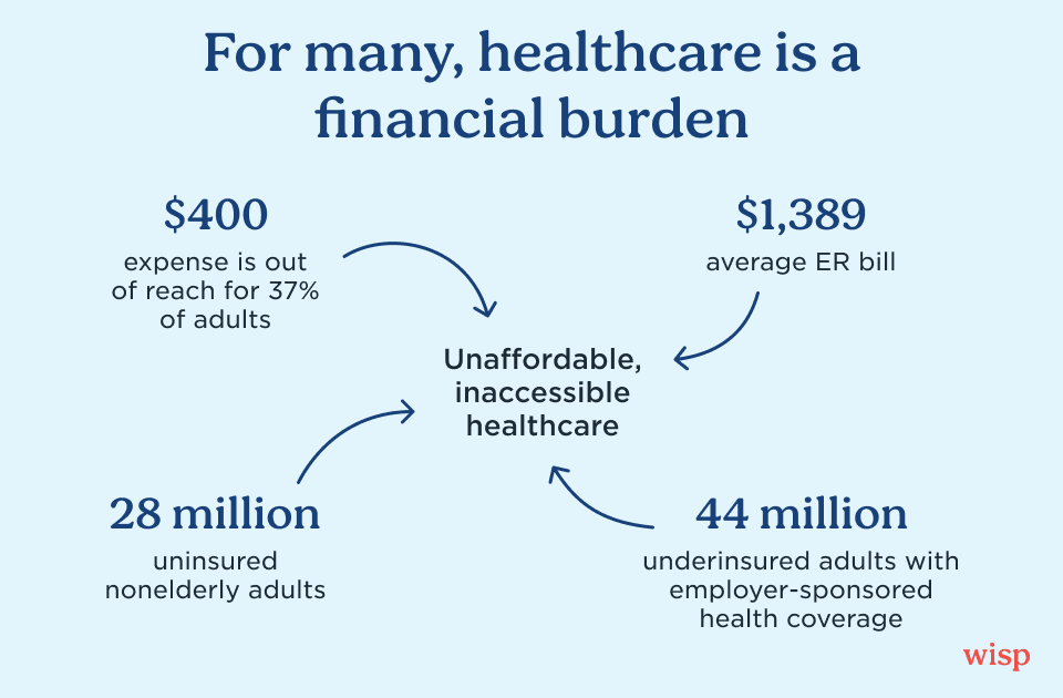 a chart outlining the state of unaffordable and inaccessible healthcare in the US