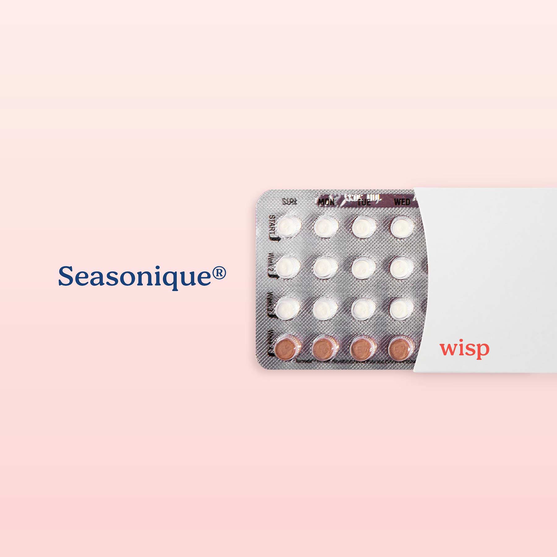 Packet of Seasonique birth control pills on a pink background