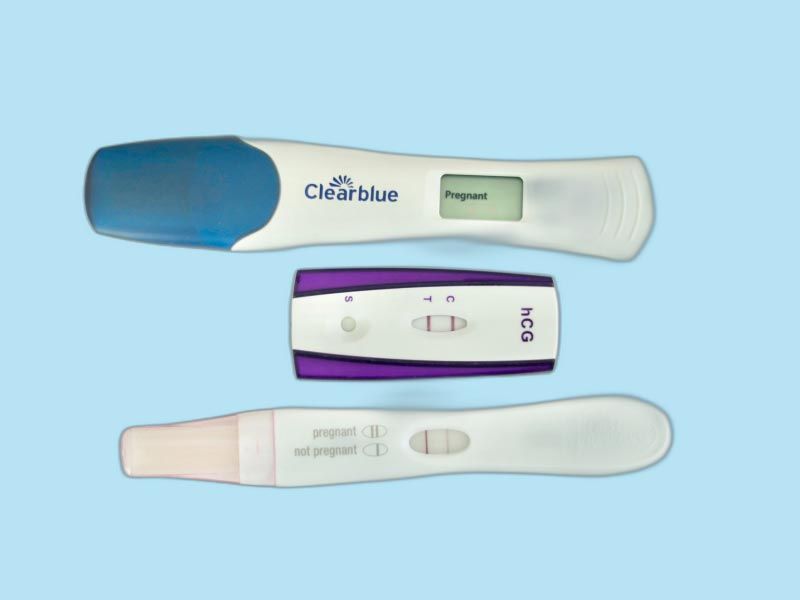 3 types of pregnancy tests on a light blue background