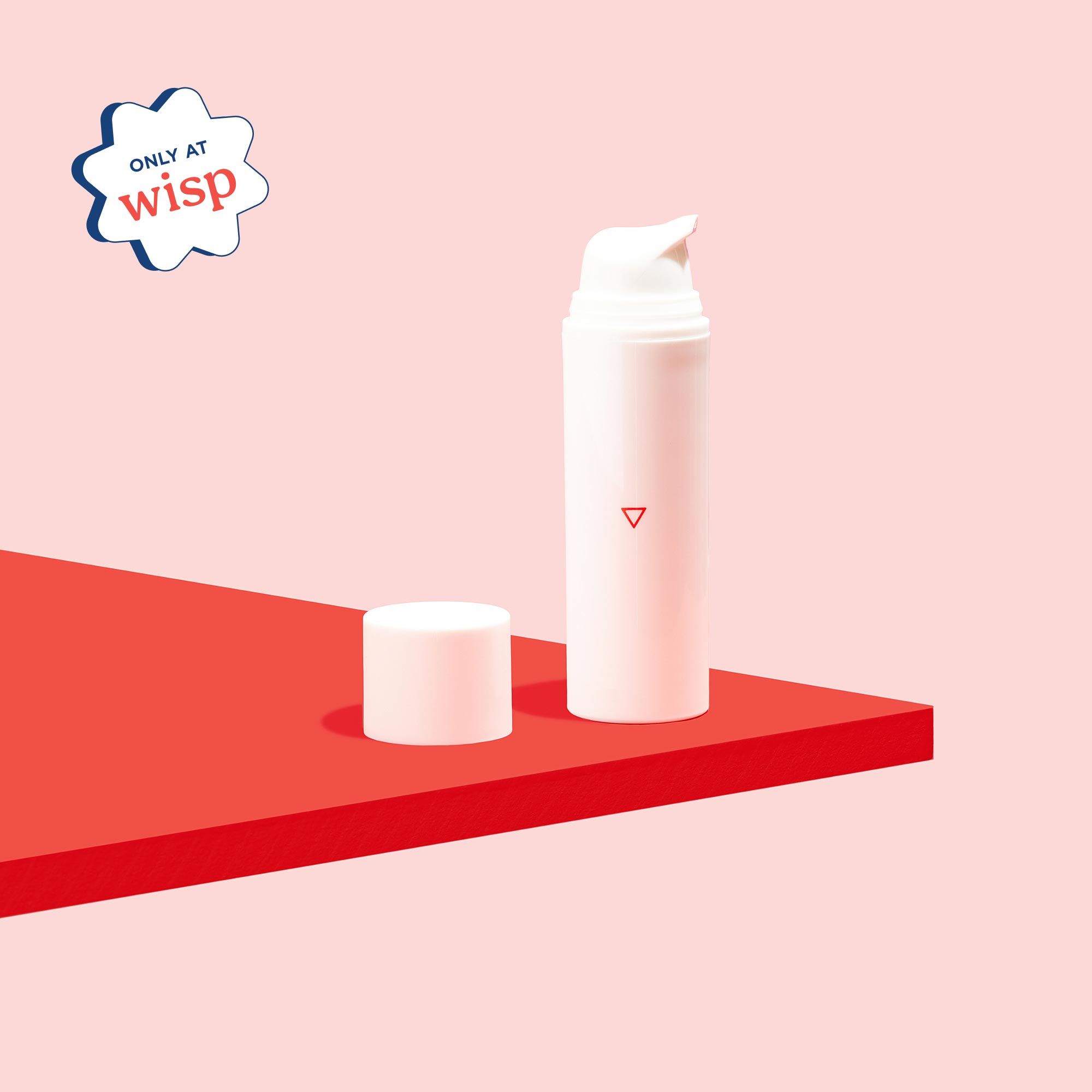 Wisp Whole Body Deodorant on a red surface with a pink background